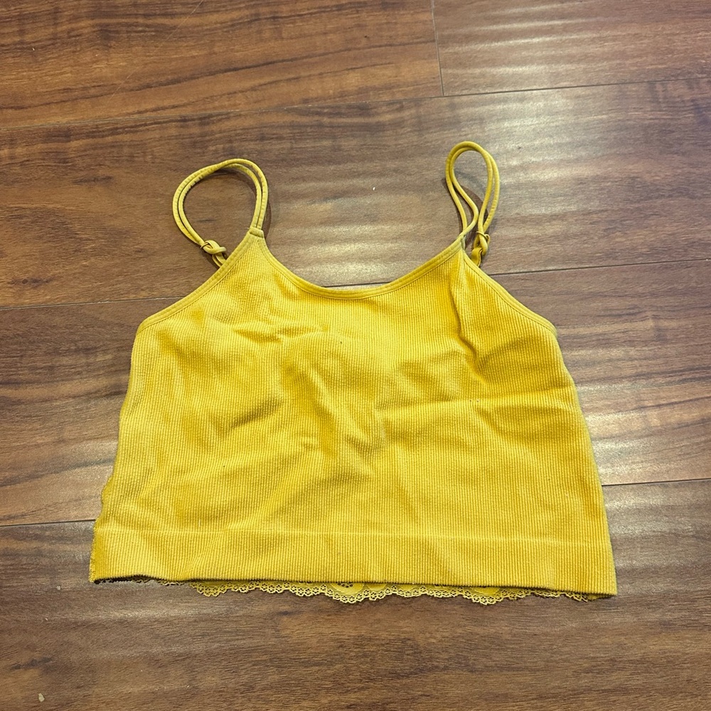 Women’s Colsie Yellow Lace Longline Bralette, Size XL.
